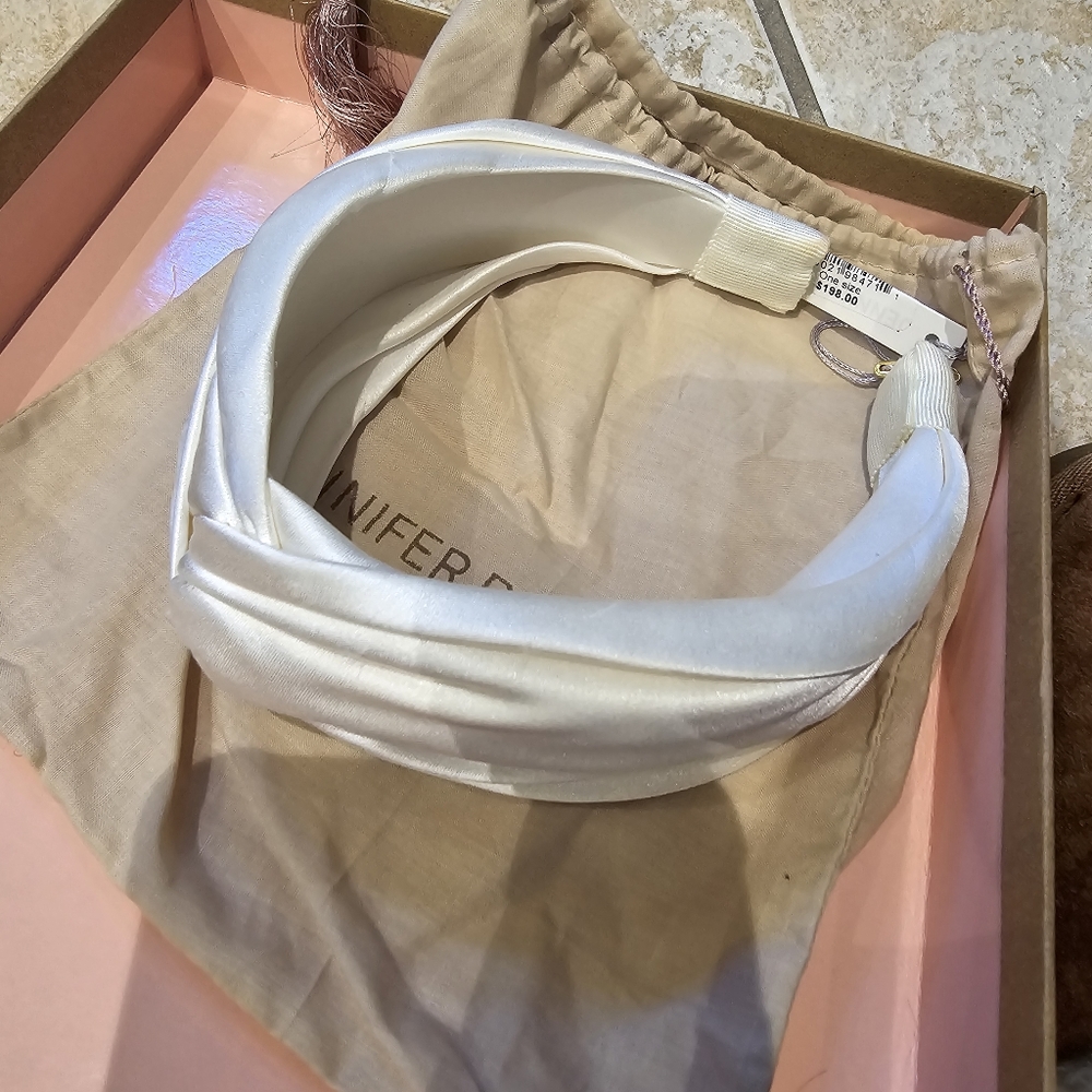$198 Jennifer  White Twist Crepe-Back Silk/Satin Headband Ivory
